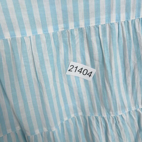 tyler boe Dress Womens Medium Blue White Striped Linen Tiered Coastal Preppy - Picture 13 of 13